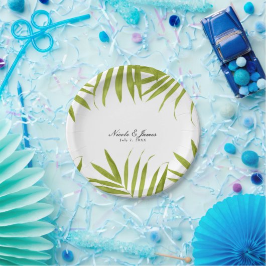 Assiettes En Carton Feuilles tropicaux Été Élégante Réception de maria (Fête)
