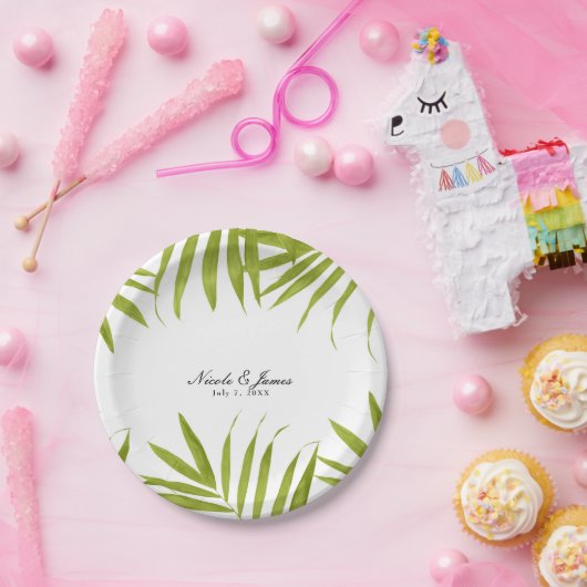 Assiettes En Carton Feuilles tropicaux Été Élégante Réception de maria (Fête)