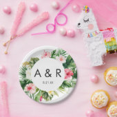 Assiettes En Carton Feuilles tropicaux Mariage Hawaï Monogramme (Fête)