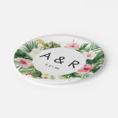 Assiettes En Carton Feuilles tropicaux Mariage Hawaï Monogramme (Angle)