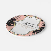 Assiettes En Carton Feuilles Tropicaux Noirs & Mariage Or Peach Coral (Angle)