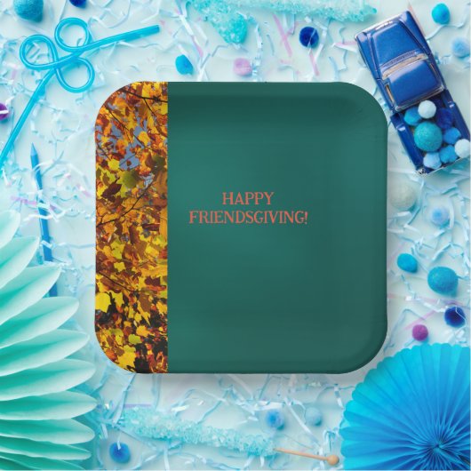Assiettes En Carton Feuilles Turquoises sombres Thanksgiving Friendsgi (Fête)