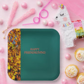 Assiettes En Carton Feuilles Turquoises sombres Thanksgiving Friendsgi (Fête)