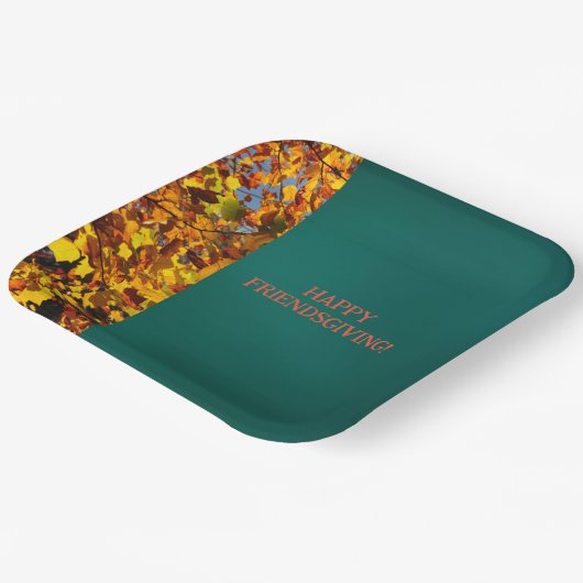 Assiettes En Carton Feuilles Turquoises sombres Thanksgiving Friendsgi (Angulaire)