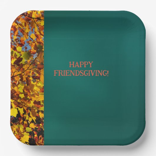 Assiettes En Carton Feuilles Turquoises sombres Thanksgiving Friendsgi (Recto)