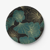 Assiettes En Carton Feuilles verts or (Devant)