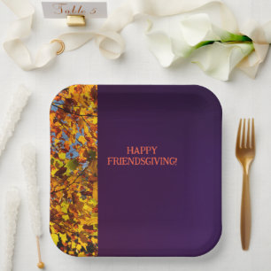 Assiettes En Carton Feuilles violets foncés Thanksgiving Friendsgiving