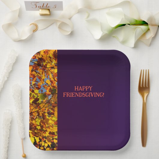 Assiettes En Carton Feuilles violets foncés Thanksgiving Friendsgiving (Mariage)