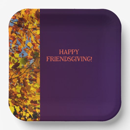 Assiettes En Carton Feuilles violets foncés Thanksgiving Friendsgiving (Recto)