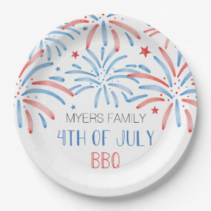 Assiettes En Carton Feux d'artifice à l'aquarelle Fête du 14 juillet P