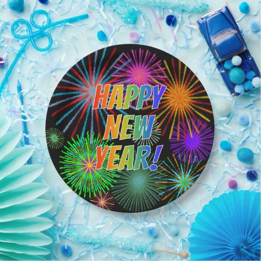 Assiettes En Carton Feux d'artifice + BONNE ANNÉE de spectre (Fête)