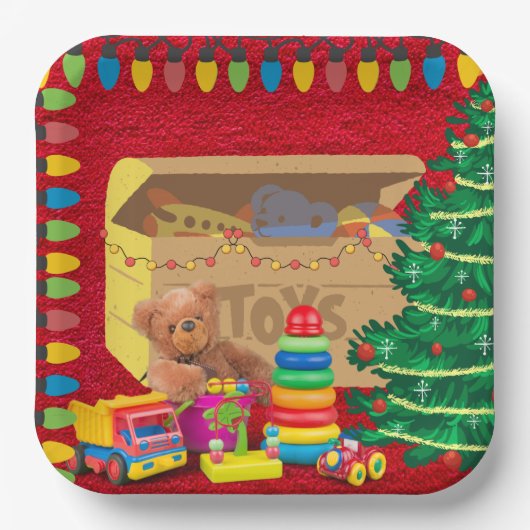 Assiettes En Carton Feux de Noël et boîte à jouets (Recto)