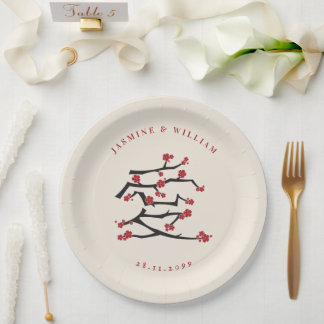 Assiettes En Carton Fiançailles chinois Ai Love Red Cherry Blossoms