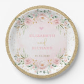 Assiettes En Carton Fiançailles Mariage romantique Blush or rose rose (Devant)