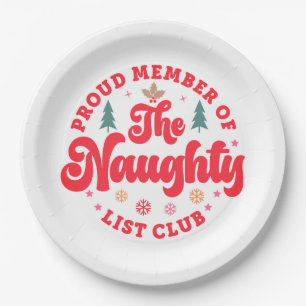 Assiettes En Carton Fier Membre Du Club Naughty List Noël