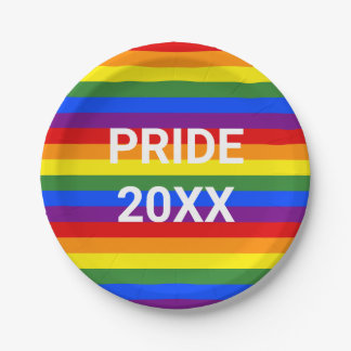 Assiettes En Carton Fierté 2023 Motif à rayures arc-en-ciel Fête