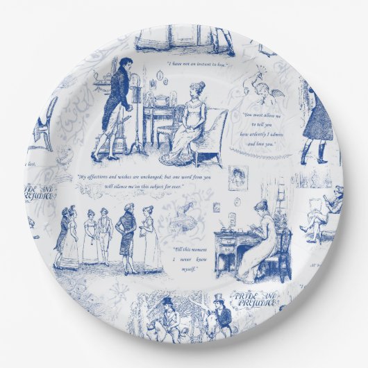 Assiettes En Carton Fierté et préjugé Citations de toile bleue Illustr (Devant)