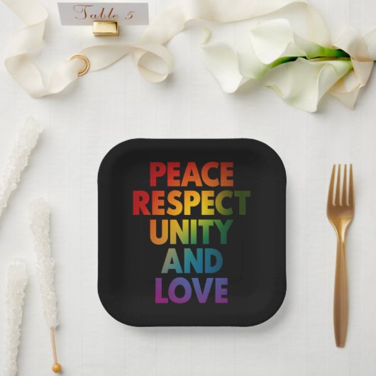 Assiettes En Carton Fierté Paix Respect Unité Et Amour (Mariage)