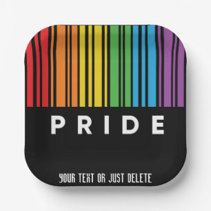 Assiettes En Carton Fierté personnalisable Code barre arc-en-ciel LGBT