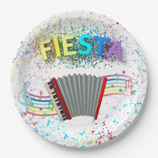 Assiettes En Carton Fiesta Accordion Danser Anniversaire (Devant)