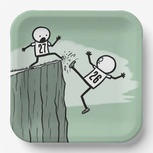 Assiettes En Carton Figure Stick Humour pour le Nouvel An 2027 (Recto)