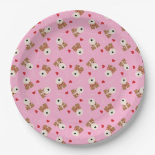 Assiettes En Carton Fil Fox Terrier Chien Lunettes de coeur Motif rose