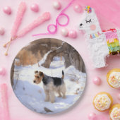 Assiettes En Carton Fil Fox Terrier Laisser neiger Noël (Fête)