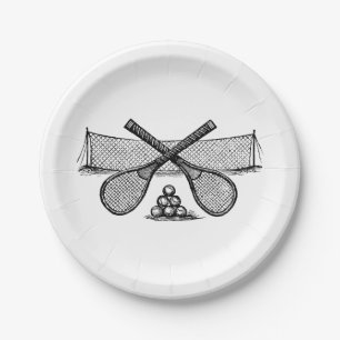 Assiettes En Carton Filet de tennis vintage sportif, raquettes croisée