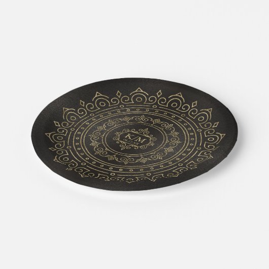 Assiettes En Carton Filigrané doré fin ID871 Mariage (Angle)