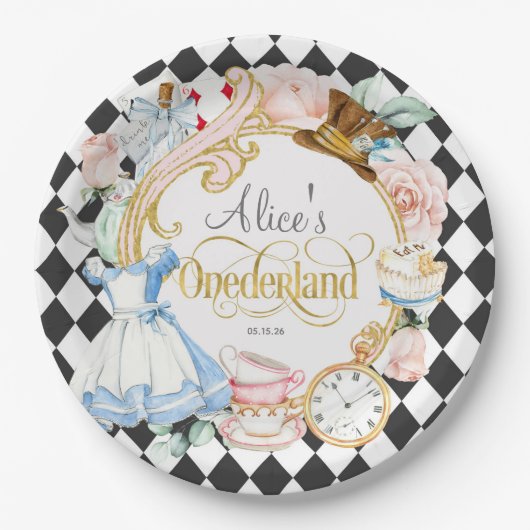 Assiettes En Carton Fille 1er anniversaire, Alice Onederland, Tea part (Devant)