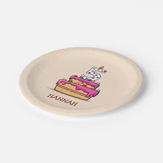 Assiettes En Carton Fille 5e anniversaire, 5 sur Gâteau rose doux (Angle)