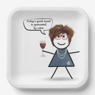 Assiettes En Carton Fille à la fête avec du vin rouge