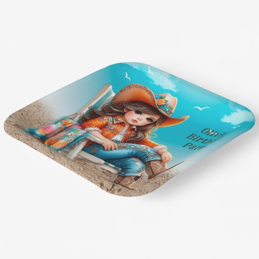 Assiettes En Carton Fille à la plage Fête d'anniversaire fille (Angulaire)