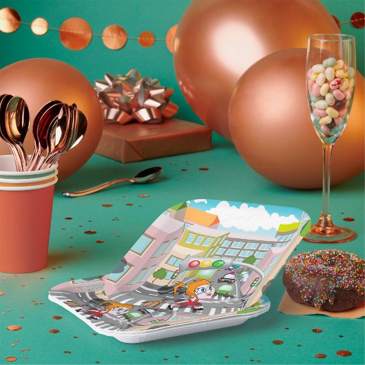 Assiettes En Carton Fille À Un Traversée Piétonne