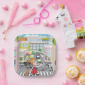 Assiettes En Carton Fille À Un Traversée Piétonne (Fête)
