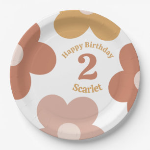 Assiettes En Carton Fille Anniversaire des marguerites Retro tendance