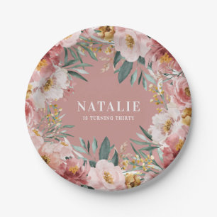 Assiettes En Carton Fille aquarelle florale d'anniversaire rose chic