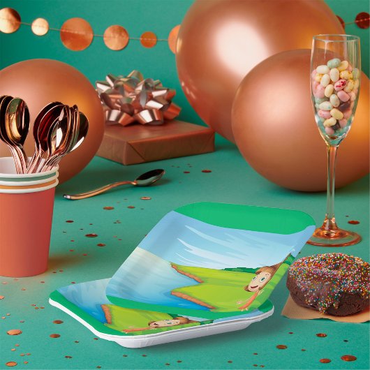 Assiettes En Carton Fille Au Bord De La Rivière