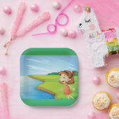 Assiettes En Carton Fille Au Bord De La Rivière (Fête)