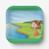 Assiettes En Carton Fille Au Bord De La Rivière (Recto)