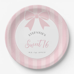Assiettes En Carton Fille au nœud rose élégant Fête d'anniversaire Swe