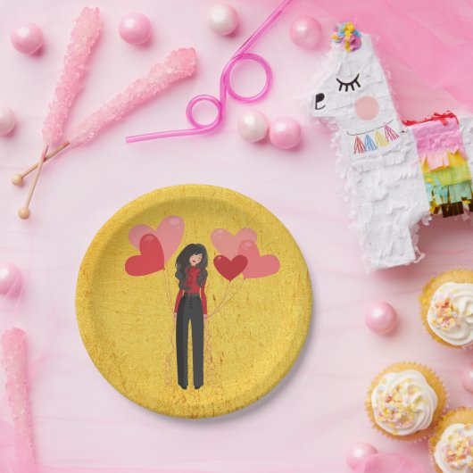 Assiettes En Carton Fille avec ballons géant (Fête)