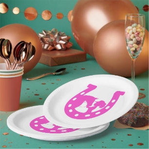 Assiettes En Carton Fille avec cheval et Casquette occidental Hot rose