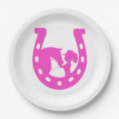 Assiettes En Carton Fille avec cheval et Casquette occidental Hot rose (Devant)