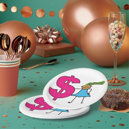Assiettes En Carton Fille Avec Un Panneau Dollar