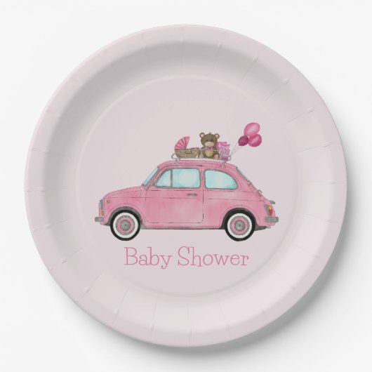 Assiettes En Carton Fille Baby shower Fiat 500 (Devant)