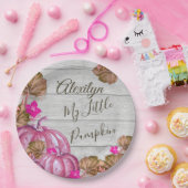 Assiettes En Carton Fille Baby shower Gris Bois Automne Citrouille ros (Fête)
