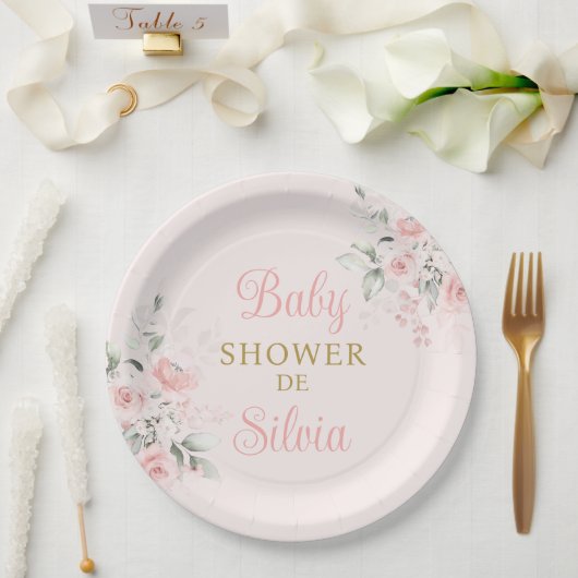 Assiettes En Carton Fille Baby shower rose (Mariage)