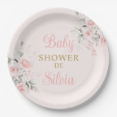 Assiettes En Carton Fille Baby shower rose (Devant)