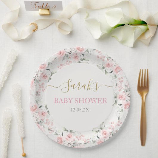 Assiettes En Carton Fille Baby shower rose (Mariage)